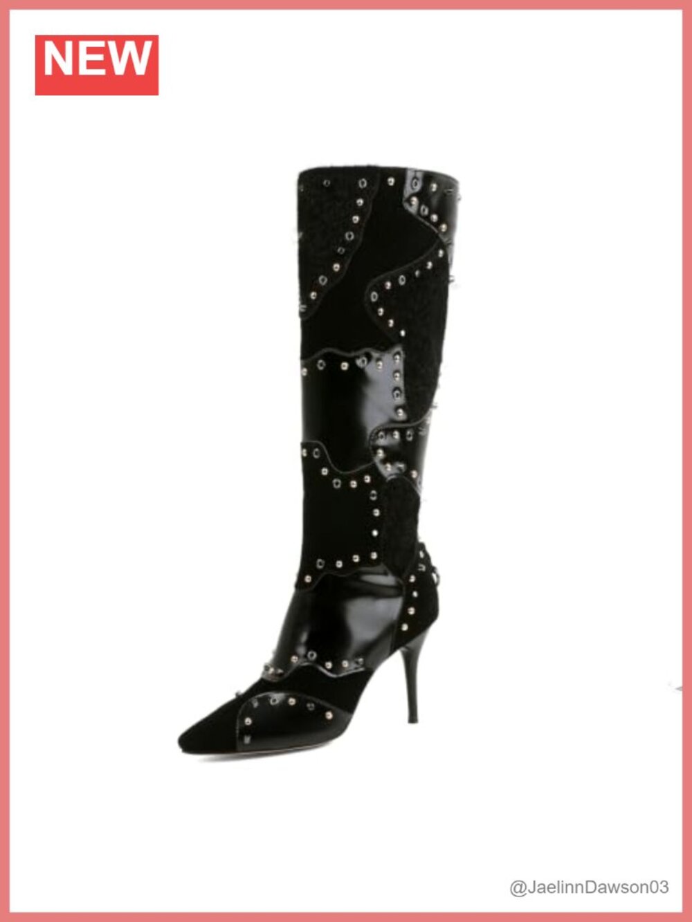 Knee High Boots Pointed Toe Stiletto Heel Faux Leather Side Zip